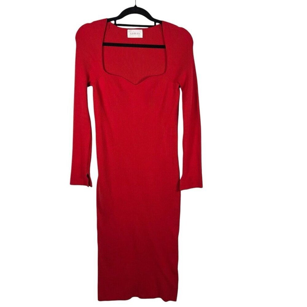 Eleven Six Dress Women's Medium Red Marla Bodycon Ribbed Sweater‎ Maxi Cozy